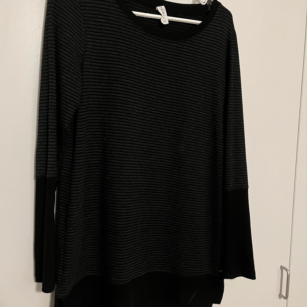 Ideology Black and Gray Striped Long Sleeve Top